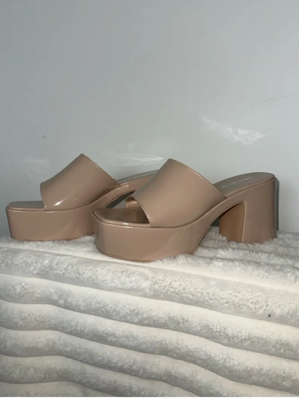 Public Desire Platform Mule Heels Nude | Size 9 | Chunky Block Heel | NWT (ASOS)